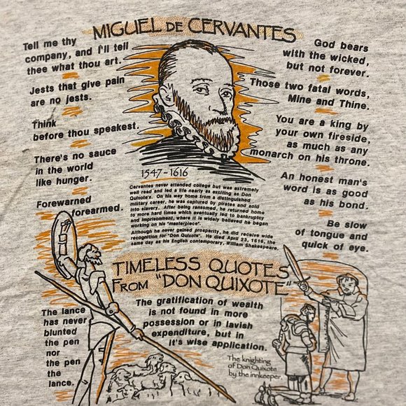 Vintage 90s Don Quixote Book Quote Grunge Single Stitch Tee - Picture 10 of 11
